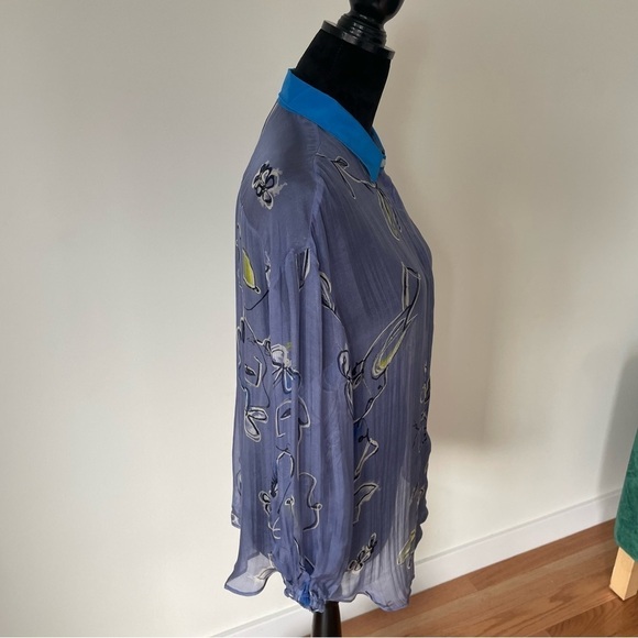 Forte_Forte Blue Purple Silk Floral Hidden Button Placket Blouse EUC Size I/4/S - Picture 2 of 11